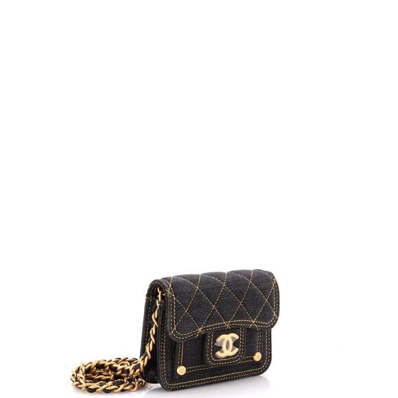 Chanel Double You CC Flap Clutch with Chain Quilted Denim Blue - Picture 2 of 6